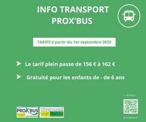 Prox’Bus : nouvelle tarification à compter du 1er septembre 2025