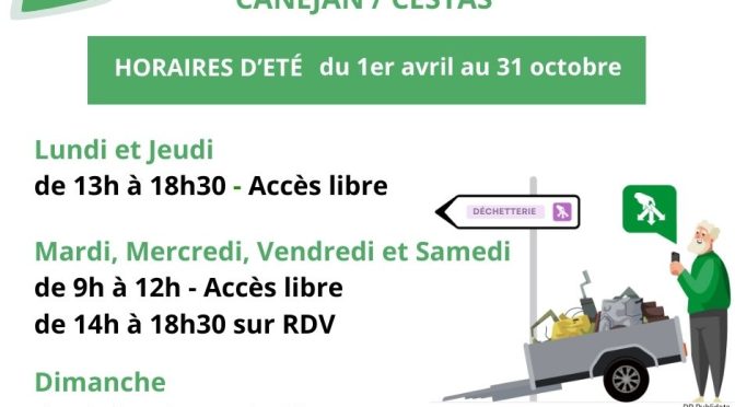 HORAIRES ETE DÉCHETTERIE CESTAS / CANÉJAN