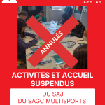 Incendies – Activités et accueil suspendus du SAJ, Centres de loisirs et du SAGC MULTISPORTS